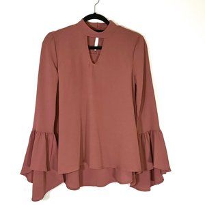 Plum Long Bell Sleeve Mockneck Peep Hole Flowy Top S